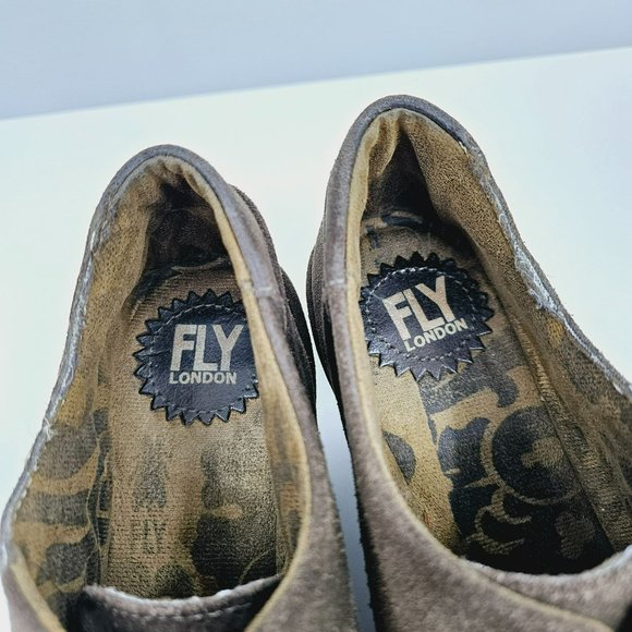 Fly London Yif Oxford Wedged Booties 9.5 Chocolate Brown Suede Leather Lace Up - Picture 3 of 14
